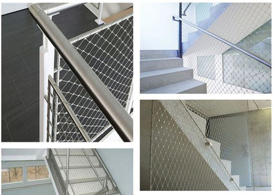 Pencegahan Jatuh 316 Inox Cable Staircase Netting Flexible SS Rope Mesh Ferruled
