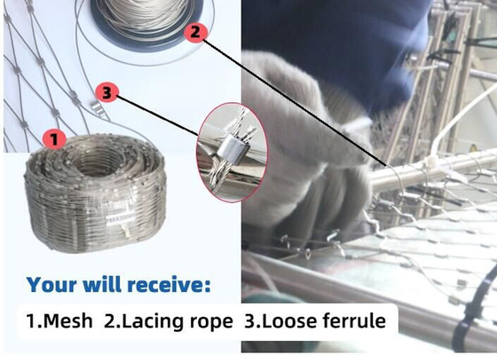 1.2mm-6.0mm Wire Rope Mesh Ukuran 1m X 30m Atau Disesuaikan
