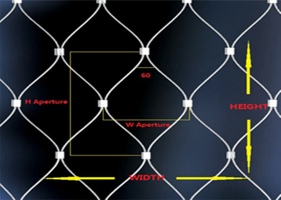Tahan lama Decorative Cable Mesh Netting Fabric Stainless Steel 60 Degree Angle